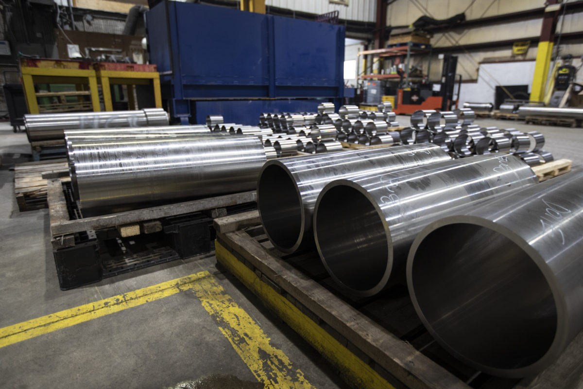 Industrial roll bodies inside the spuncast warehouse.